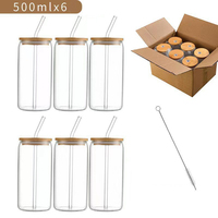 Gobelet à cola en verre borosilicate de haute qualité avec couvercle en bambou et paille transparente, tasse à boisson résistante à la chaleur pour la maison