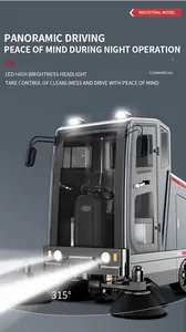 सड़क की सफाई मशीन सड़क वैक्यूम स्वीपर पर सवारी आउटडोर मंजिल स्वीपर औद्योगिक