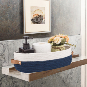 Eco-Friendly Foldable Household Storage <b>Basket</b> with Leather Handle Woven Cotton <b>Rope</b> for Nursery and Bathroom Toy Storage - Product Image 3