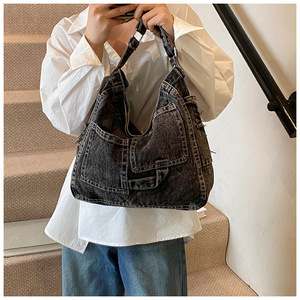 <span class=keywords><strong>Sac</strong></span> <span class=keywords><strong>à</strong></span> bandoulière et fourre-tout en jean grande capacité <span class=keywords><strong>pour</strong></span> <span class=keywords><strong>femme</strong></span>, style rétro, tendance, idéal <span class=keywords><strong>pour</strong></span> étudiantes - Product Image 6