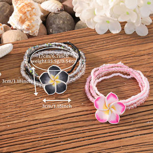 Pulsera <span class=keywords><strong>de</strong></span> cuentas <span class=keywords><strong>de</strong></span> arroz <span class=keywords><strong>de</strong></span> cristal para mujer, estilo bohemio, cerámica suave, <span class=keywords><strong>Plumeria</strong></span>, flor, pulsera apilada, vacaciones transfronterizas - Product Image 4