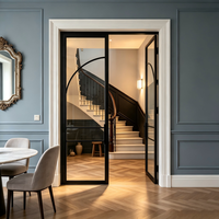 Porte française à double battant en acier, style moderne, insonorisée, avec verre trempé transparent, taille/couleur personnalisées, pour chambre, salon, hôtel
