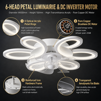 Ventilateur de plafond LED moderne avec lumière, variateur d'intensité, silencieux, télécommande, 6 vitesses, lampe en acrylique pour salon