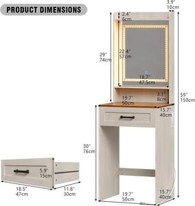 Factory Supplier Small Farmhouse Wooden Makeup Vanities <strong>Desk</strong> <strong>with</strong> <strong>Narrow</strong> Storage <strong>Drawer</strong> White Thin Dressing Table for Bedroom - Product Image 4