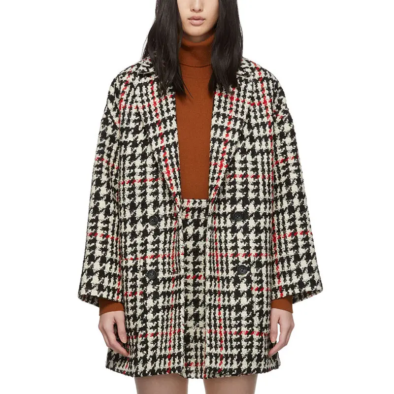 Veste d'hiver pour jeunes femmes, en laine et Tweed, coupe ajustée, manteau Style rabattable, à la mode, nouvelle collection 2019