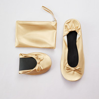 BW102 Ballerines pliables en PU à enfiler, chaussures de danse plates d'intérieur, chaussures de mariée avec sac de rangement pour femmes
