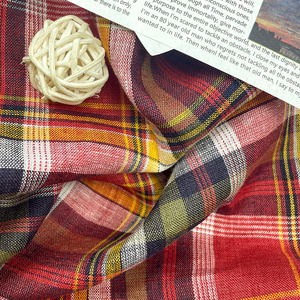 Tela de Lino 100% Tejida a Cuadros Rojos Teñida con Hilo Orgánico Ecológico de Alta Calidad para Ropa de Niñas, Lino Europeo Suave - Product Image 3