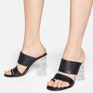 Mules transparentes à talons épais irréguliers pour femme, grande taille 45, à double bride et bout fermé, chaussures de soirée à coupe large - Product Image 1