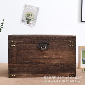 Retro Wooden <b>Storage</b> Box 25cm Rectangle Lockable <b>Clothes</b> Organizer Tea Box Solid Wood Packaging Box - Product Image 2