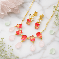 Juego de 2 Piezas de Collar y Aretes de Acero Inoxidable con Baño de Oro de 18K, Resistentes al Sudor, con Colgante de Cristal Elegante para Fiestas
