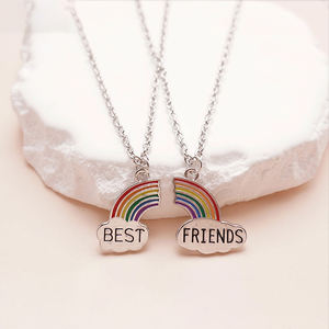 Kalung BFF Kreatif yang Dapat Dipisah 2 Pcs Set Kalung Pesona Pelangi Manis Sahabat Terbaik Selamanya untuk Anak Perempuan Pasangan - Product Image 1