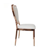 Chaise en métal or rose avec dossier en forme de cœur en PU blanc pour mariage