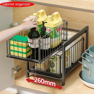 Organisateur de rangement coulissant à 2 niveaux pour tiroirs, étagère coulissante pour comptoir de cuisine, panier de rangement <span class=keywords><strong>sous</strong></span> évier - Product Image 2