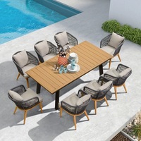 Ensemble de salle à manger de patio 10 places, mobilier d'extérieur, ensemble de bancs, chaises en rotin PE, ensemble de salle à manger d'extérieur avec table extensible