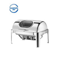Recipiente para Calentar Comida con Tapa Enrollable de 9L, Doble Recipiente de Acero Inoxidable, Calentador de Comida Tipo Buffet, Calentado con Alcohol, Temperatura de 85-100°C, Ideal para Catering