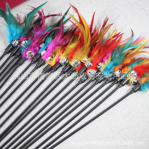Feathered <b>Cat</b> Teasing Stick 60cm Long With Bell <b>Interactive</b> Pet <b>Toy</b> - Product Image 3