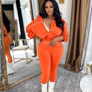 Conjunto Deportivo Casual de Moda para <span class=keywords><strong>Mujer</strong></span>, Primavera-Otoño, Color Sólido, Sudadera de Manga Larga con Cierre y Leggings, Dos Piezas, Estiliza la Figura - Product Image 1