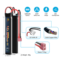 Melasta baterai li-polymer Lipo, tingkat pelepasan tinggi 2s 7.4v 1200mah 25c Rc untuk Airsoft