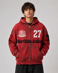 Sudadera con Capucha Personalizada 100% Algodón, con Cierre, Bordada, Azul Lavado, Estilo Urbano, para Hombre - Product Image 1