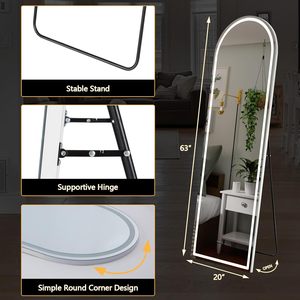 <span class=keywords><strong>Miroir</strong></span> arqué moderne en aluminium pleine longueur avec éclairage LED 63"L x 20"W, sur pied/mural, 3 couleurs <span class=keywords><strong>de</strong></span> lumière, pour chambre à coucher et dressing - Product Image 6