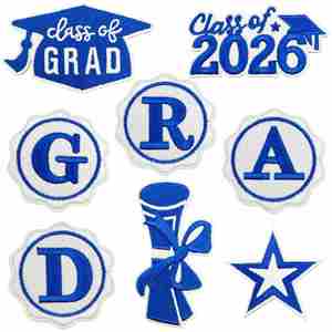 Nouvelle écusson brodé thermocollant sur le thème de la remise des diplômes 2026, forme étoile/lettre, pour badge de toque de licence - Product Image 1