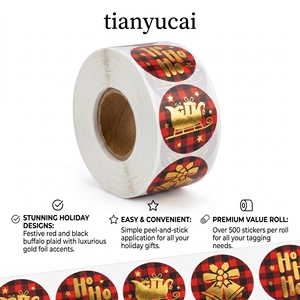 Étiquettes Cadeaux de Noël Rondes Autocollantes en Papier Doré Estampillé Motif Traîneau Ho Ho Ho pour Emballage - Product Image 2