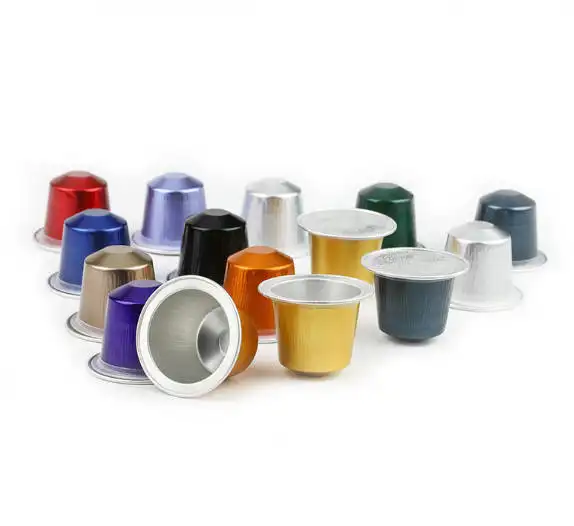 High quality nespresso pod compatible aluminium colorful coffee capsules for milk / tea / coffee