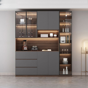 Vitrine de Salon Design Moderne Jérôme, Étagère Murale de <span class=keywords><strong>Rangement</strong></span> avec Éclairage LED, Meuble Présentoir en Bois Noir avec Portes en Verre - Product Image 6
