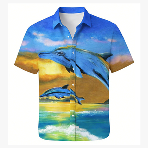 Fabricant de vêtements sur mesure ODM, chemise à col en polyester 100% avec imprimé numérique 3D de motifs marins tie-dye pour hommes - Product Image 1