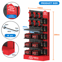 Support de rangement et d'exposition pour outils, personnalisable en couleur et design, en métal perforé avec 40 crochets, thermolaqué pour outils électroportatifs professionnels