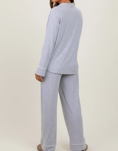 Pigiama Premaman da Donna in Offerta Speciale, Set Abbigliamento Gravidanza con Top Abbottonato e Pantaloni a Gamba Larga, Completo Pigiama in Modal - Product Image 4