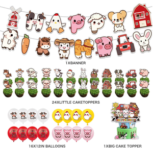 Decoración para Fiesta de Cumpleaños con Temática de <span class=keywords><strong>Granja</strong></span>: Caballo, Oveja, Gato, Conejo, Pollito, Cerdo, Vaca, Banderines de Feliz Cumpleaños, Adornos para Pasteles y Cupcakes, Globos Impresos - Product Image 3