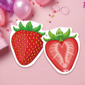 Assiette en papier jetable créative en forme de fraise, style estival, pour fête d'anniversaire, assiette à gâteau - Product Image 2