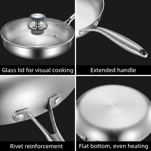 Utensilios de Cocina, Sartén Redonda Comercial de Acero Inoxidable, Sartén <span class=keywords><strong>Grande</strong></span> para Huevos, Juego de Sartenes Profundas Comerciales - Product Image 5