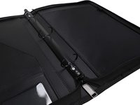 Porte-documents d'entreprise en cuir PU A4 avec logo personnalisé en relief, fermeture éclair, classeur à 3 anneaux avec bloc-notes, format lettre