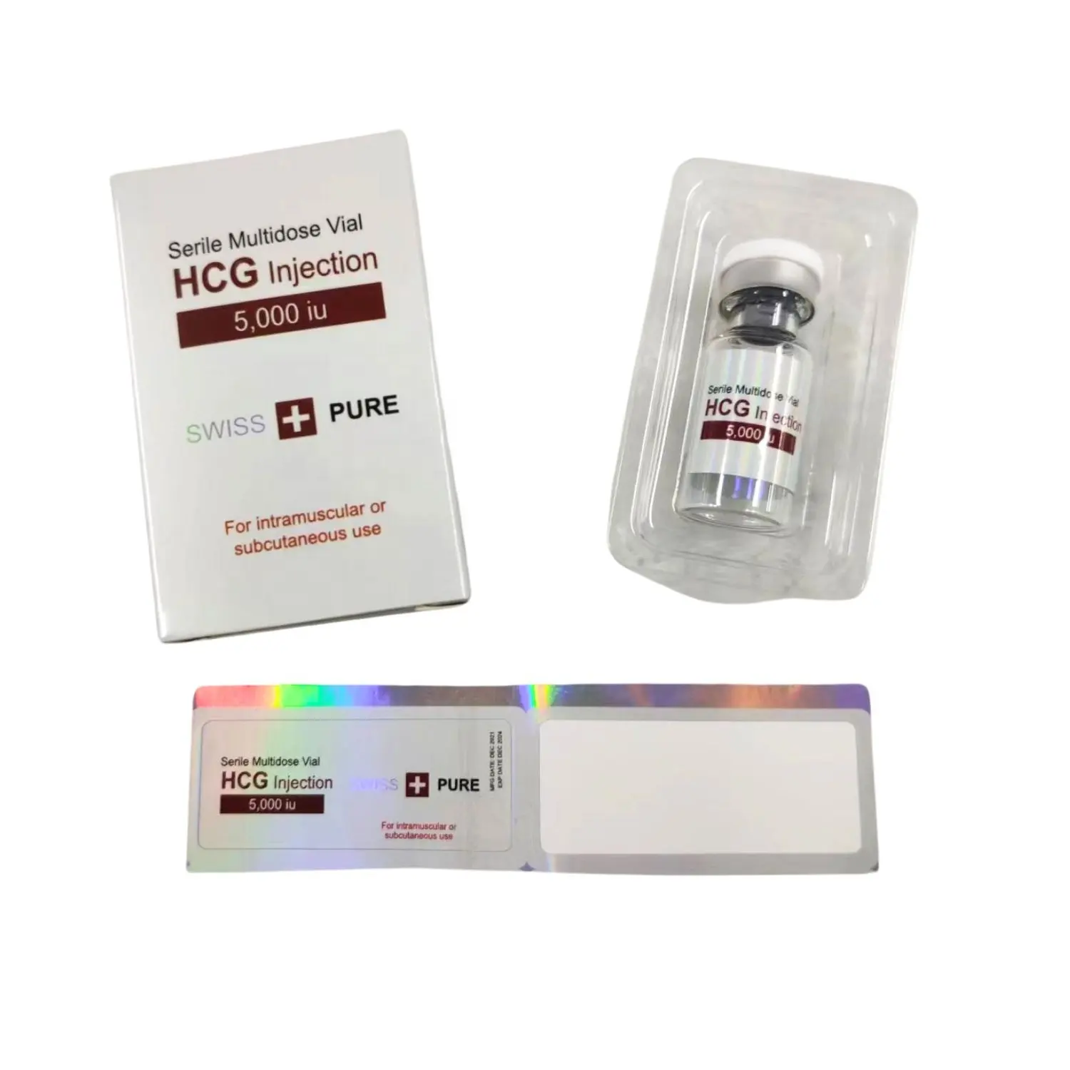Tùy chỉnh in ấn Hologram Peptide thể hình HCG 5000iu tiêm lọ hộp bao bì hộp và nhãn với khay nhựa