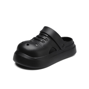 Summer Platform <b>Clogs</b> For Men 4Cm Heel Black Solid Color Slip On Beach Sandals - Product Image 5