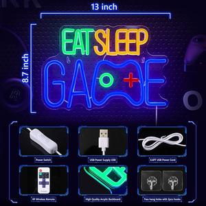 Enhon Gamer ragazzo camera decorazione insegna al <span class=keywords><strong>Neon</strong></span> mangiare gioco di sonno decorazione da parete bagliore luce notturna per gioco camera da letto decorazione della parete - Product Image 2