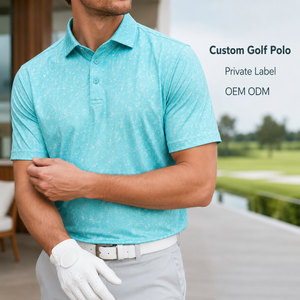 Polo de Golf Azul Claro Personalizado para Hombre, con Microimpresión Abstracta, de Alto Rendimiento, Transpirable, Elástico, OEM, ODM, Marca Privada - Product Image 1