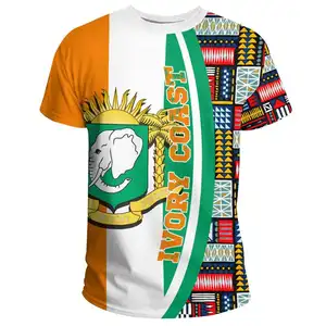 T-shirt Stretch oversize da uomo di Design africano in avorio con OEM all'ingrosso Comfort Casual da uomo t-shirt da esterno a manica corta - Product Image 1