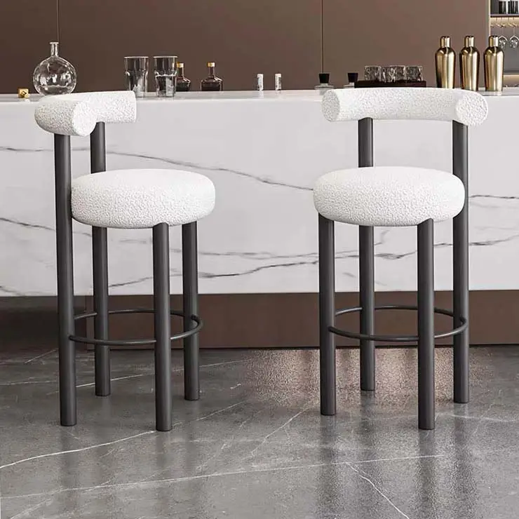 Modern Kitchen Metal Tall Table Restaurant Furniture Iron Luxury High Bar Stool Lamb Wool Bar Chair