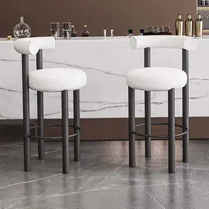 Moderne Keuken Metalen Hoge Tafel Restaurant Meubels Ijzeren Luxe Hoge Barkruk Lamswol Barstoel