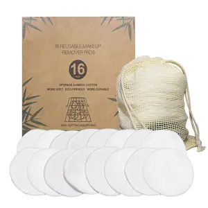 Almohadillas reutilizables de algodón respetuosas con el medio ambiente, almohadillas removedor de maquillaje redondas de bambú orgánico lavables