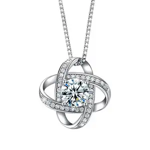 Haute qualité luxe 18K plaqué or Zircon cristal trèfle à quatre feuilles pendentif 925 argent pierres précieuses collier pour femmes bijoux