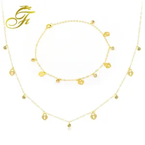Ensemble de bijoux en or pur pour couple, ensemble de bijoux en forme de cœur, bracelet et collier ras du cou pour femmes