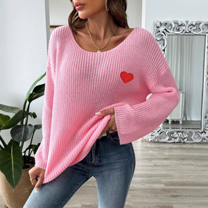 Fábrica Outono e inverno roupas de alta qualidade em torno do pescoço manga flare pulôver solto casual impresso camisola de malha das mulheres - Product Image 6