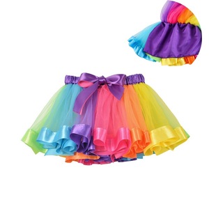 Venta al por mayor de tul arcoíris en capas faldas <span class=keywords><strong>tutú</strong></span> chico chica minifalda con cinta niños enaguas con forro - Product Image 1