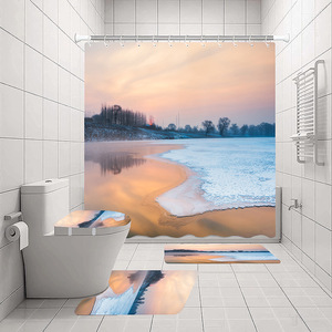 Ensemble de quatre pièces de rideaux de salle de bain et de plage pliables et lavables, imprimés numériquement, écologiques, pour tente de bain et toilettes, vente chaude transfrontalière - Product Image 1