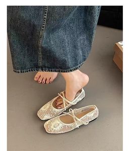 Nouvelles Ballerines Mary Jane d'été pour femmes, style féerique, à bout pointu, avec nœud floral, à lacets, semi-transparentes, légères - Product Image 6