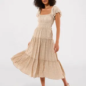 कस्टम महिलाओं की कैज़ुअल ड्रेस गहरी सेक्सी फ्लोरल प्रिंट बिना आस्तीन की और लंबी स्कर्ट ऑर्डर मॉडल कपड़े से बुना हुआ